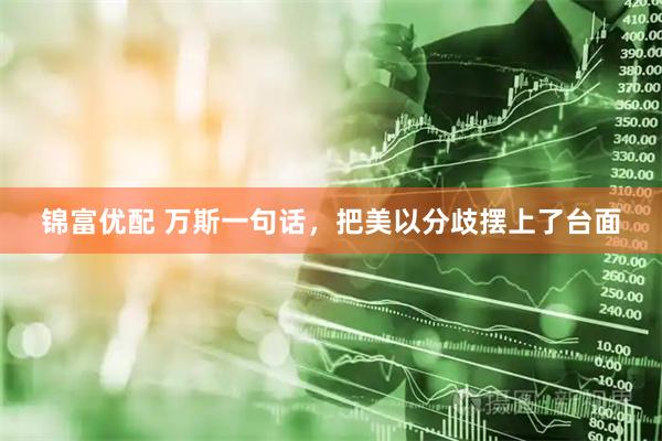 锦富优配 万斯一句话，把美以分歧摆上了台面